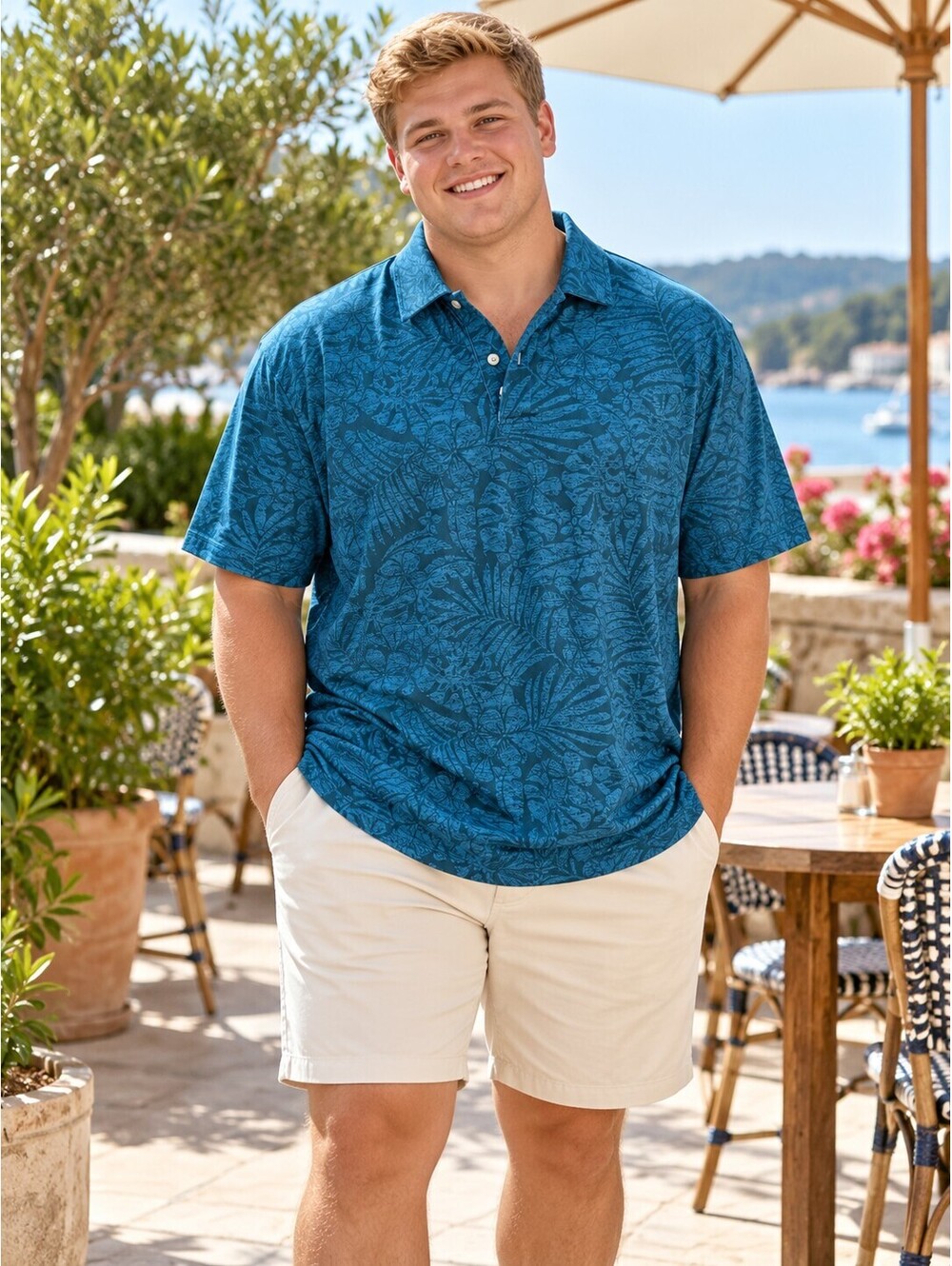 Chaps Everyday Performance Teal Tropical Polo – Men’s XXL